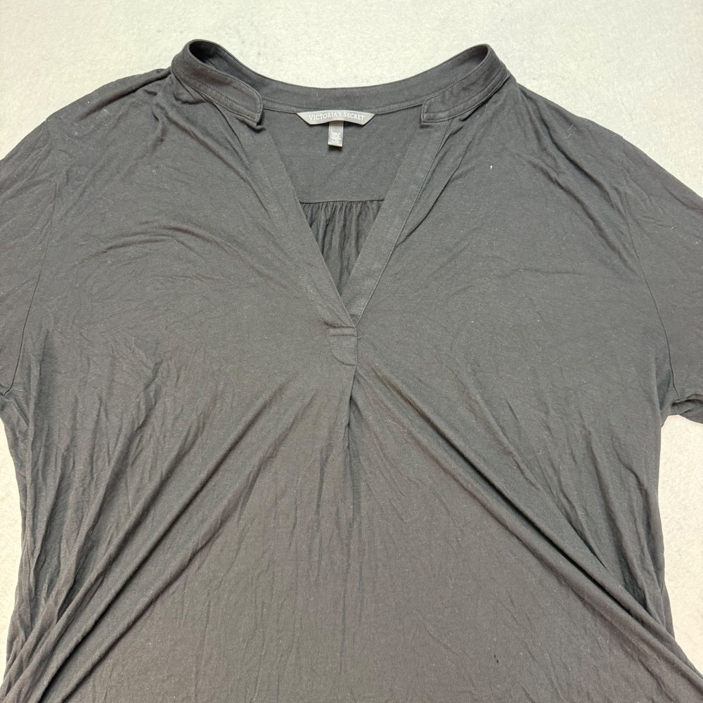 Victoria's Secret Black Modal Blend V-Neck Short Sleeve Top Large,soft stretch T